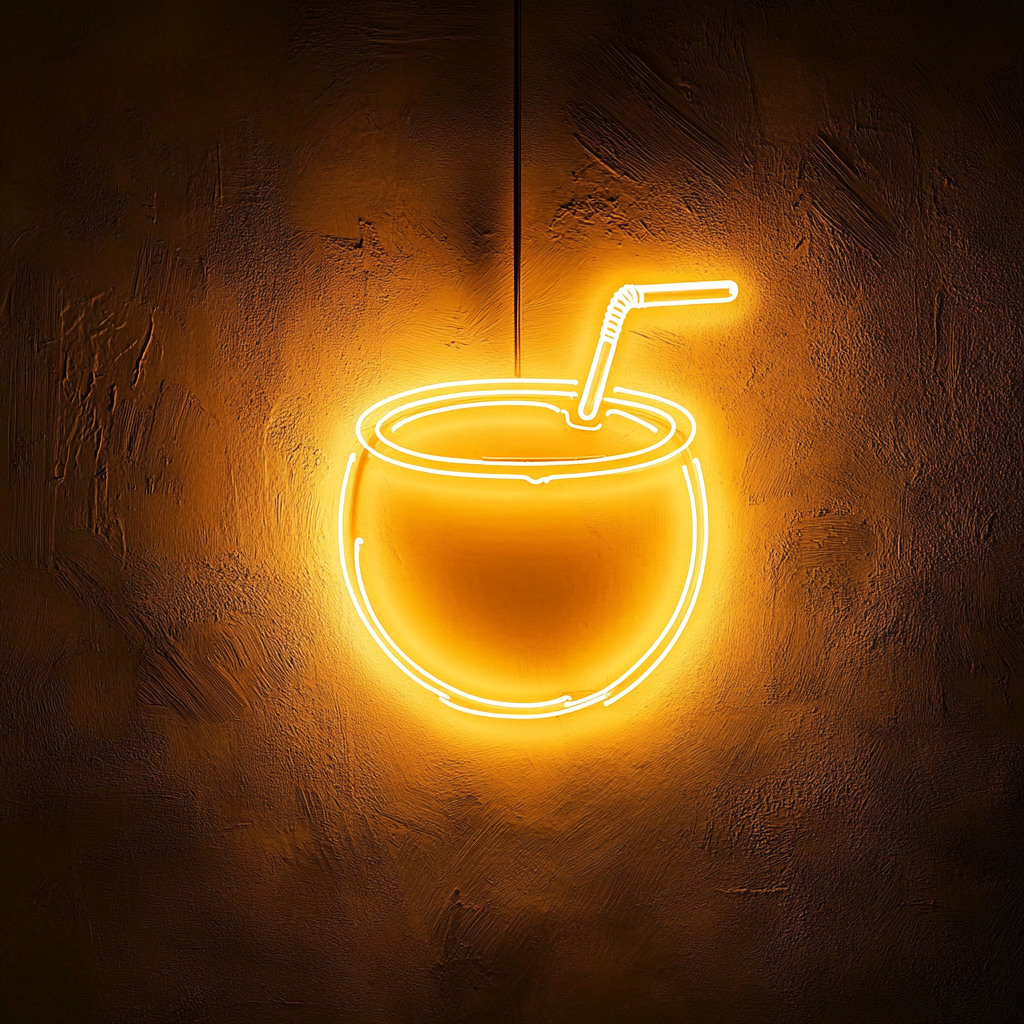 Coconut with Straw - Yellow Neon Sign, 18 Inches