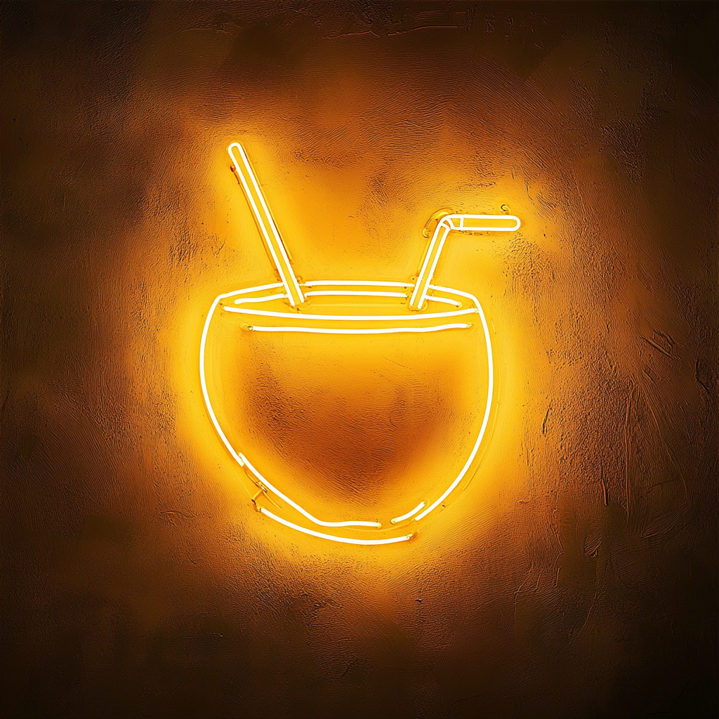 Coconut with Straw - Yellow Neon Sign, 24 Inches