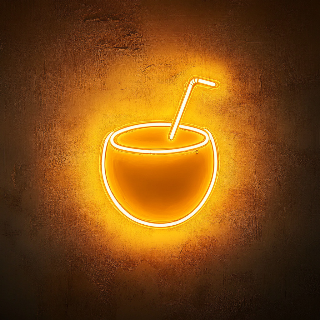 Coconut with Straw - Yellow Neon Sign, 18 Inches