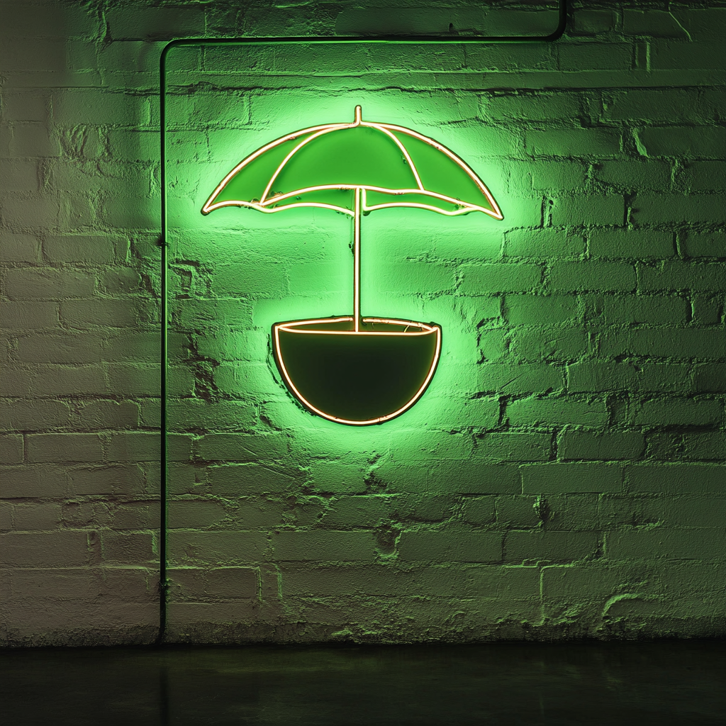Coconut with Umbrella - Green Neon Sign, 24 Inches