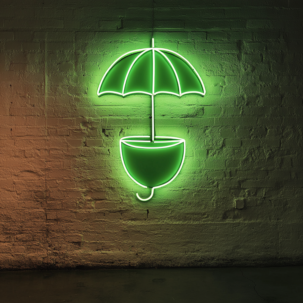 Coconut with Umbrella - Green Neon Sign, 18 Inches