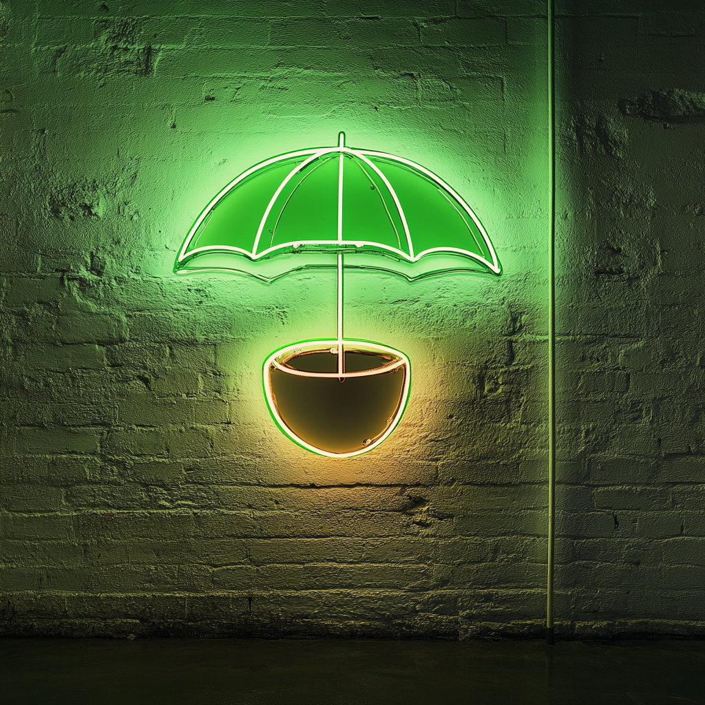 Coconut with Umbrella - Green Neon Sign, 24 Inches