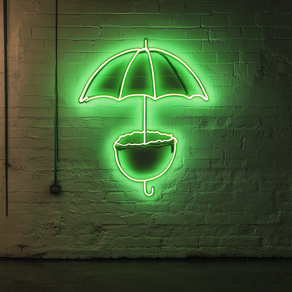 Coconut with Umbrella - Green Neon Sign, 18 Inches