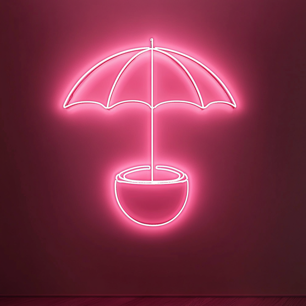 Coconut with Umbrella - Pink Neon Sign, 18 Inches