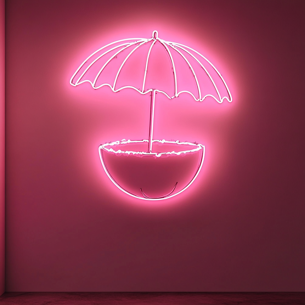 Coconut with Umbrella - Pink Neon Sign, 18 Inches