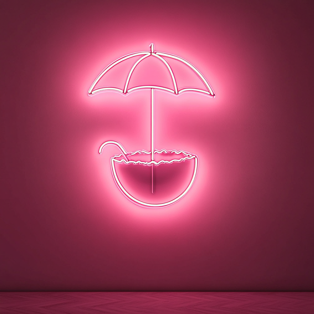 Coconut with Umbrella - Pink Neon Sign, 18 Inches