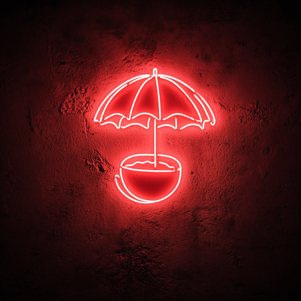 Coconut with Umbrella - Red Neon Sign, 18 Inches