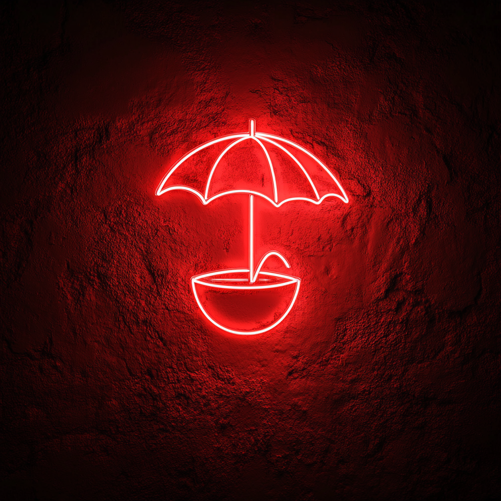 Coconut with Umbrella - Red Neon Sign, 18 Inches