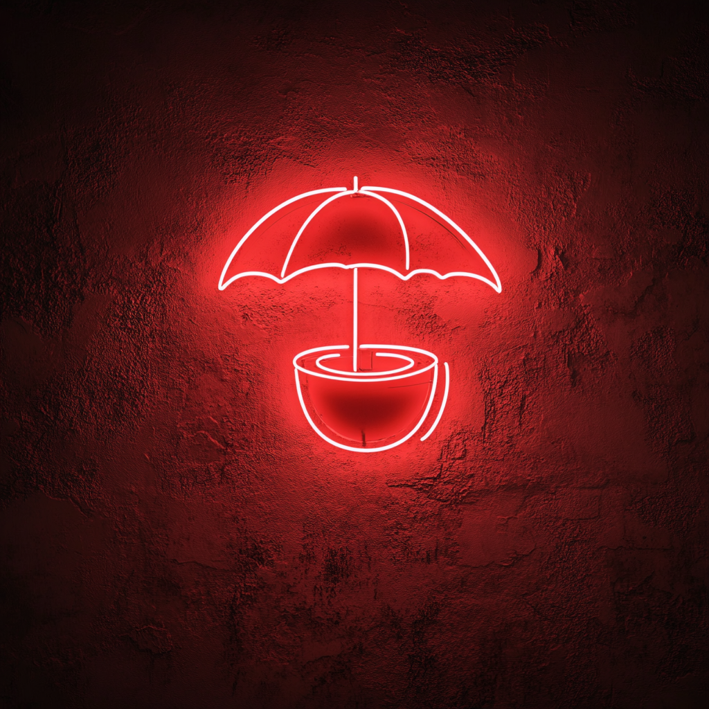 Coconut with Umbrella - Red Neon Sign, 18 Inches