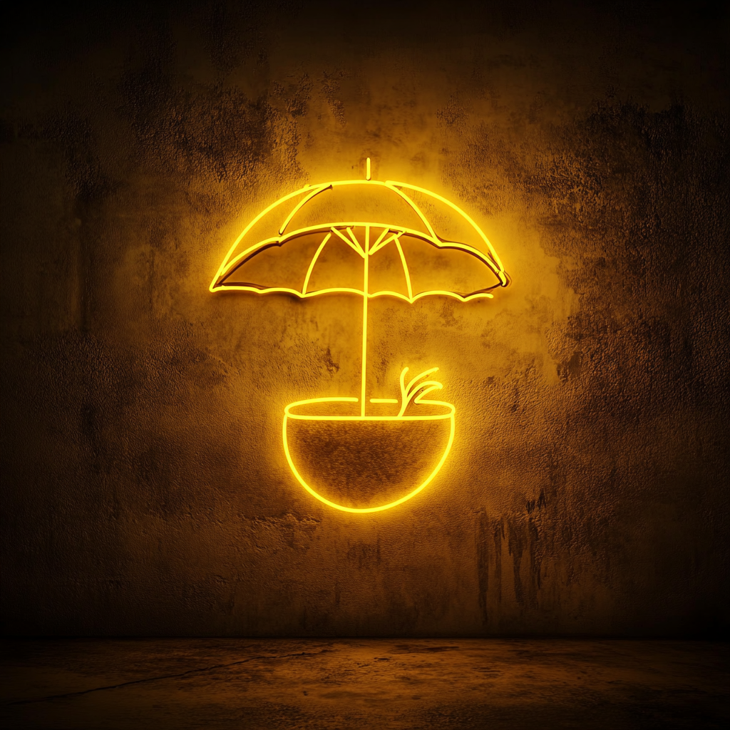 Coconut with Umbrella - Yellow Neon Sign, 24 Inches