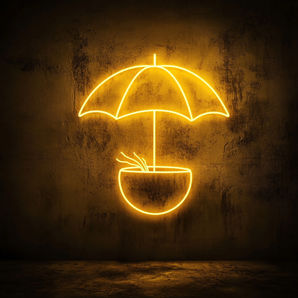 Coconut with Umbrella - Yellow Neon Sign, 18 Inches