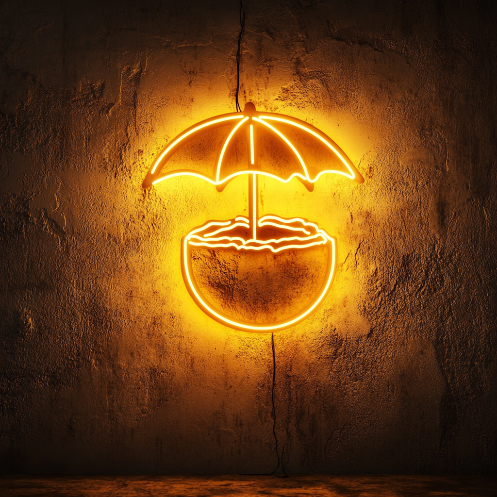 Coconut with Umbrella - Yellow Neon Sign, 18 Inches