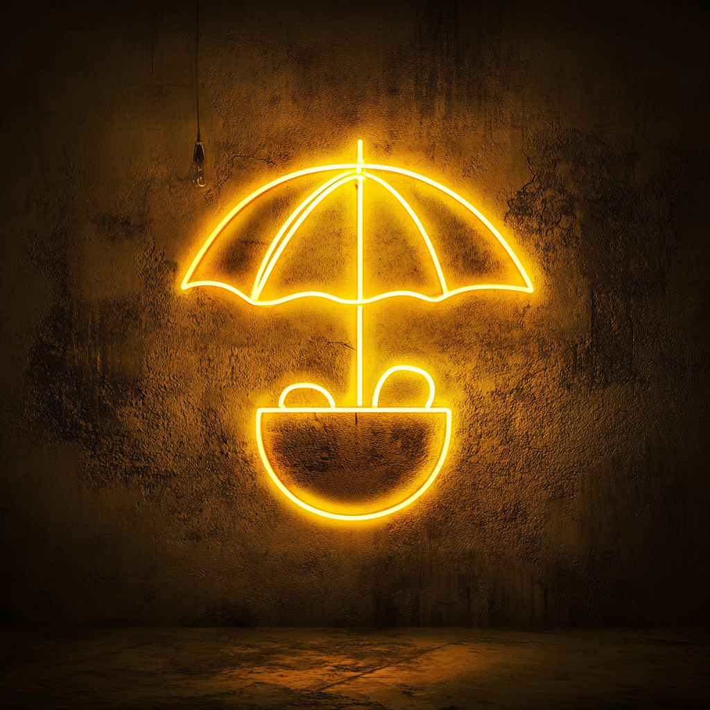 Coconut with Umbrella - Yellow Neon Sign, 18 Inches