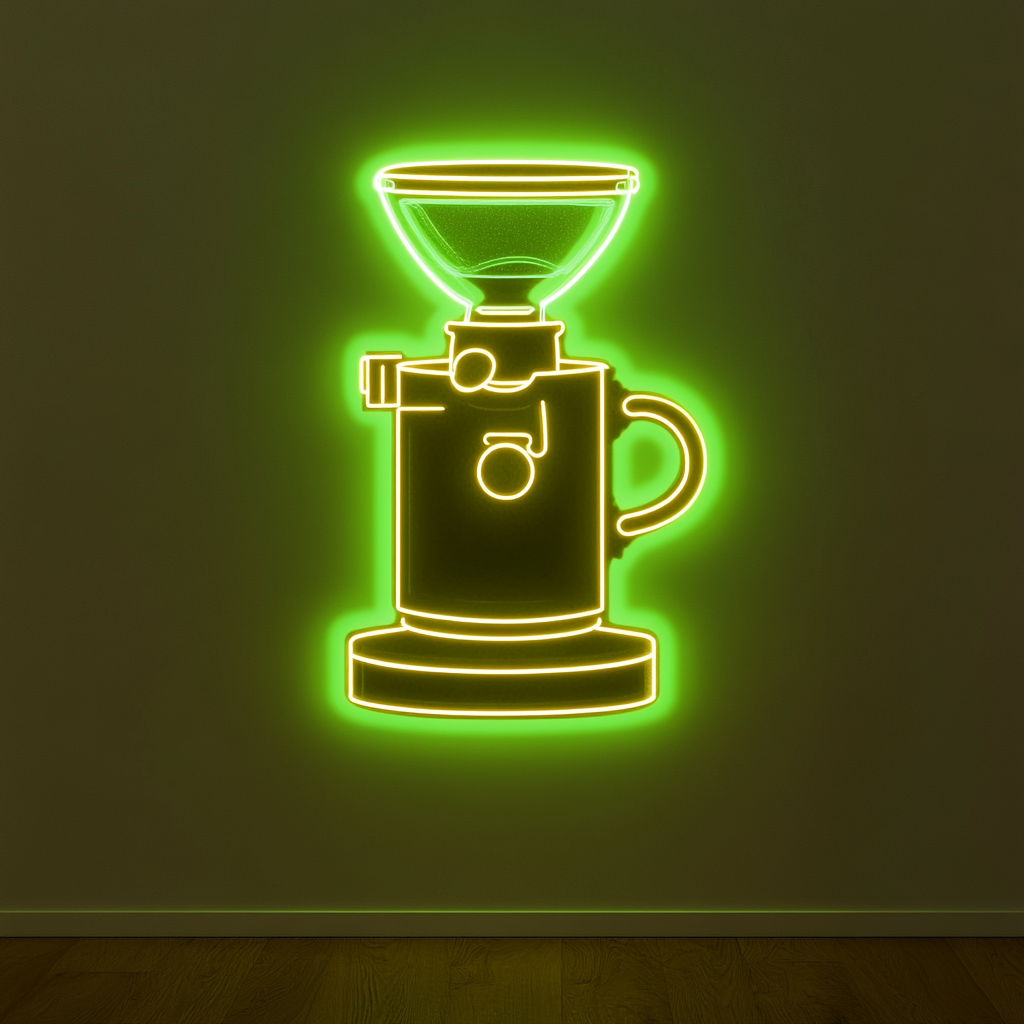 Coffee Bean Grinder - Green Neon Sign, 24 Inches