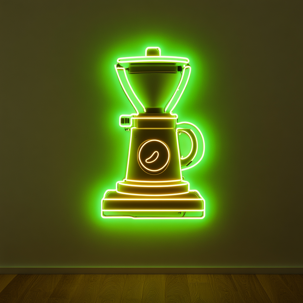 Coffee Bean Grinder - Green Neon Sign, 24 Inches
