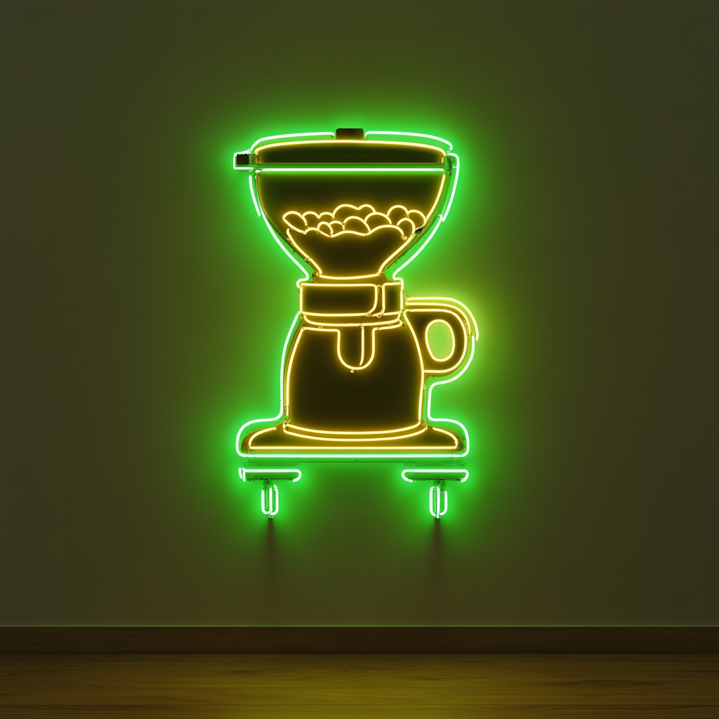 Coffee Bean Grinder - Green Neon Sign, 18 Inches