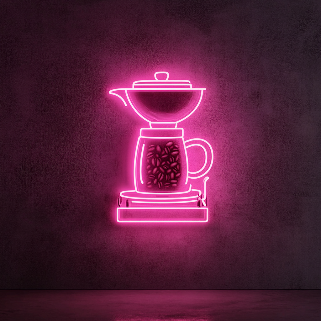 Coffee Bean Grinder - Pink Neon Sign, 24 Inches