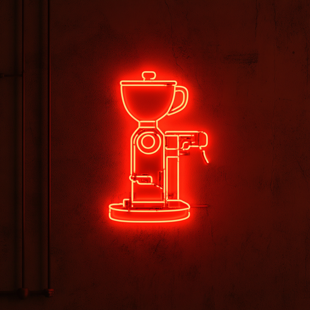 Coffee Bean Grinder - Red Neon Sign, 18 Inches