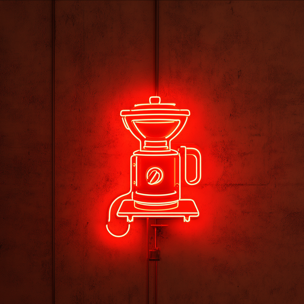 Coffee Bean Grinder - Red Neon Sign, 18 Inches