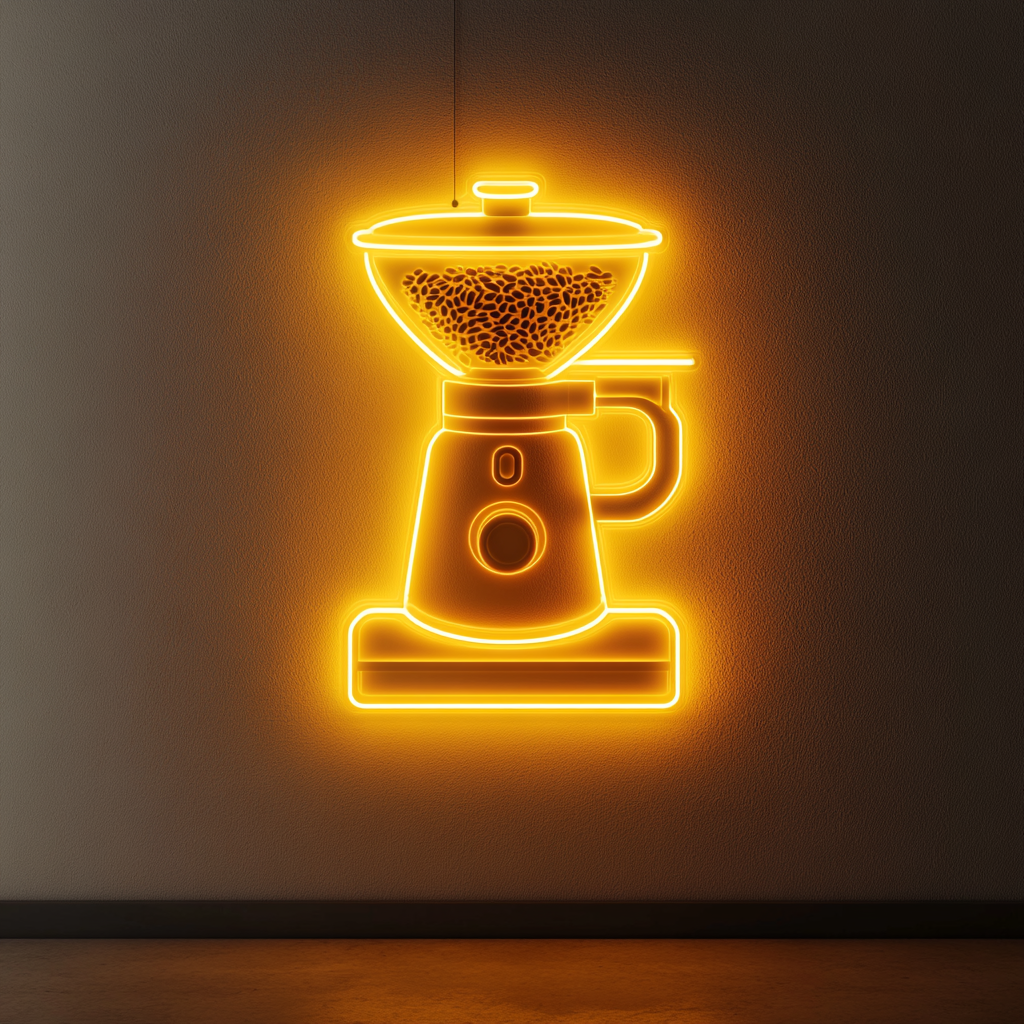 Coffee Bean Grinder - Yellow Neon Sign, 18 Inches
