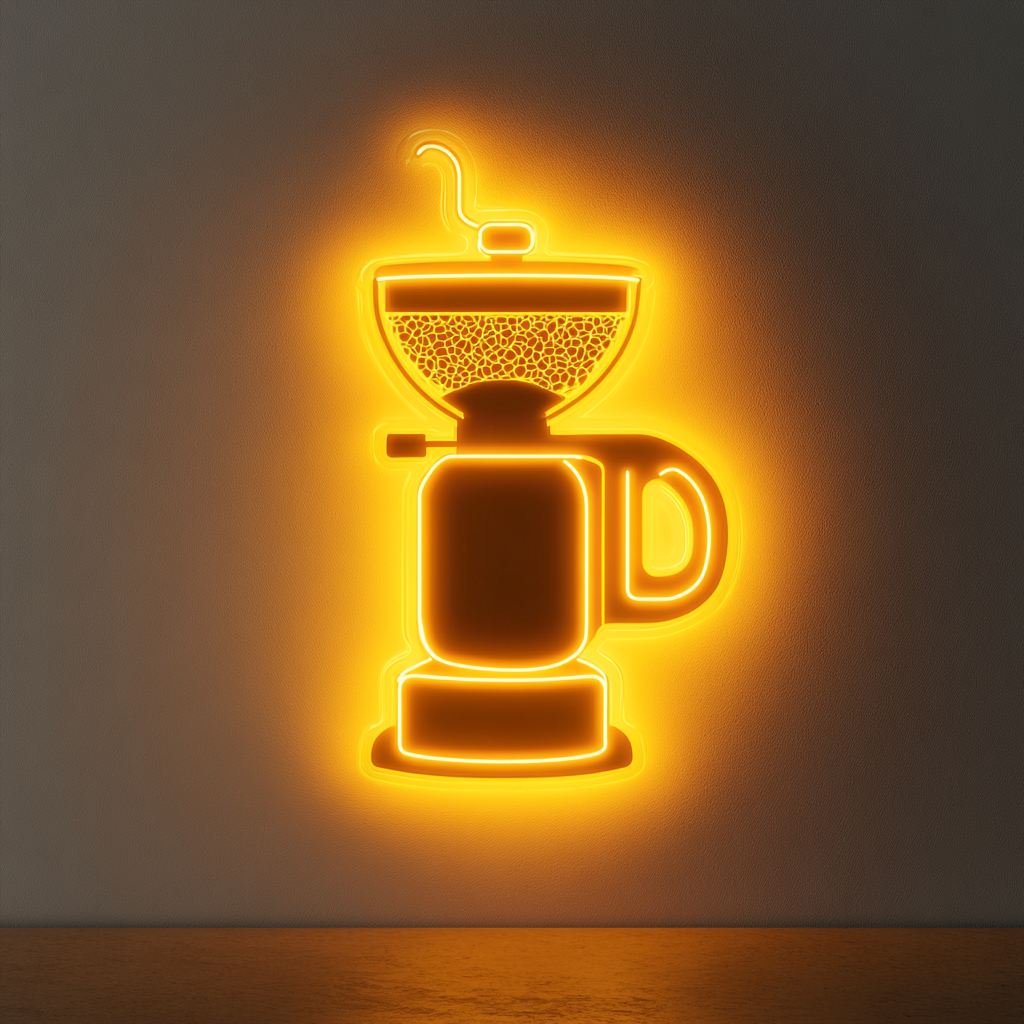 Coffee Bean Grinder - Yellow Neon Sign, 24 Inches