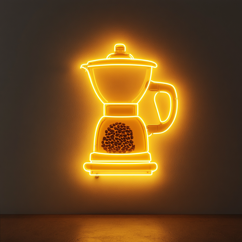 Coffee Bean Grinder - Yellow Neon Sign, 18 Inches