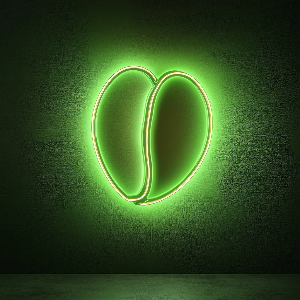 Coffee Beans - Green Neon Sign, 18 Inches