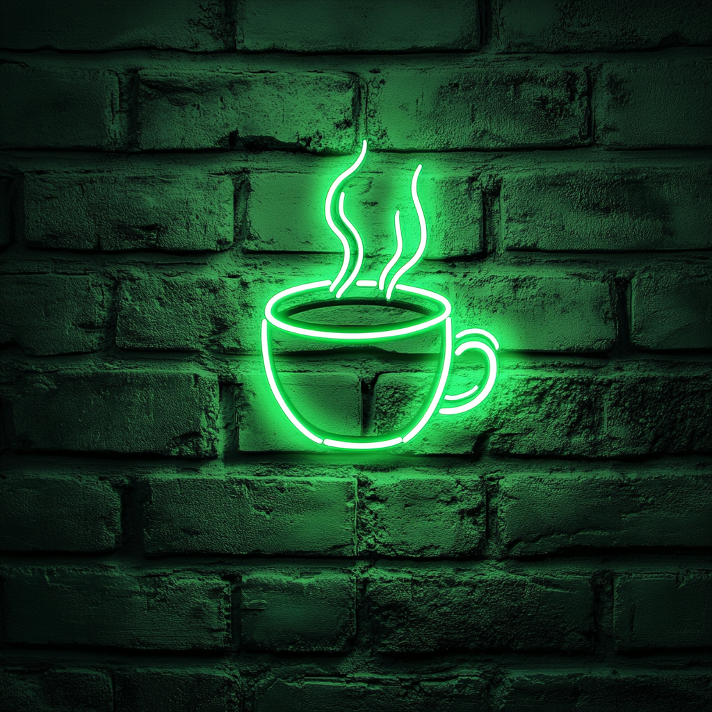 Coffee Cup - Green Neon Sign, 18 Inches