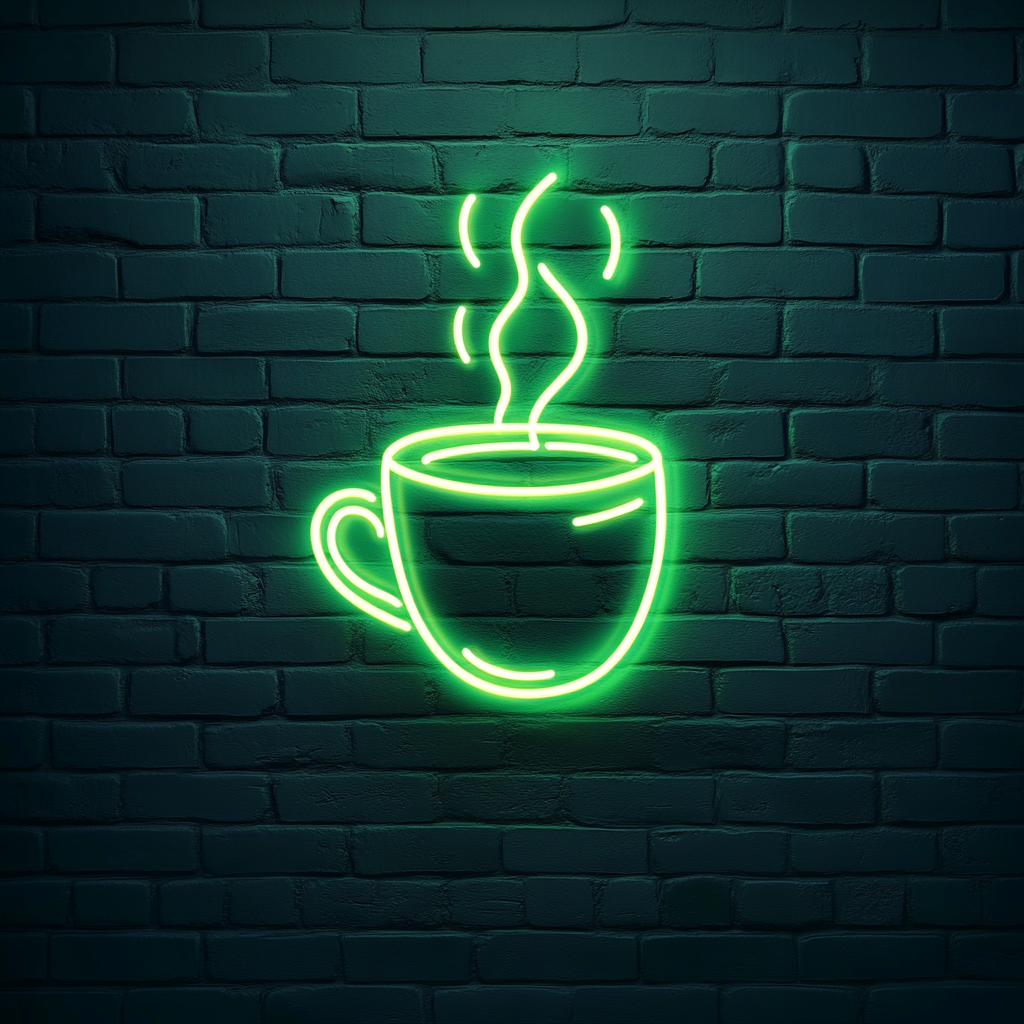 Coffee Cup - Green Neon Sign, 18 Inches