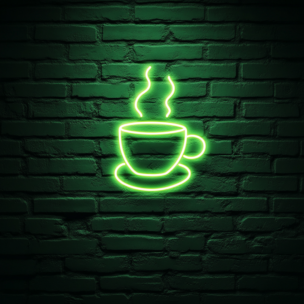 Coffee Cup - Green Neon Sign, 18 Inches