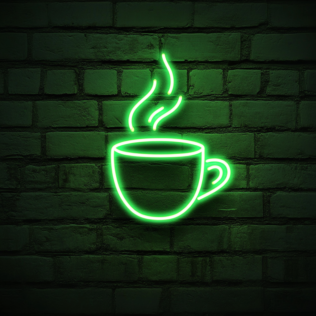 Coffee Cup - Green Neon Sign, 18 Inches