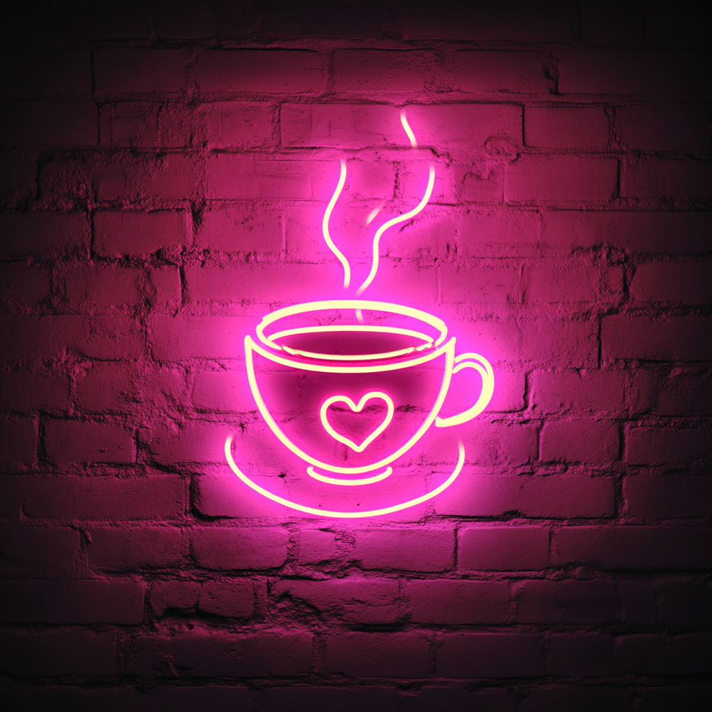 Coffee Cup with Heart Steam - Pink Neon Sign, 18 Inches