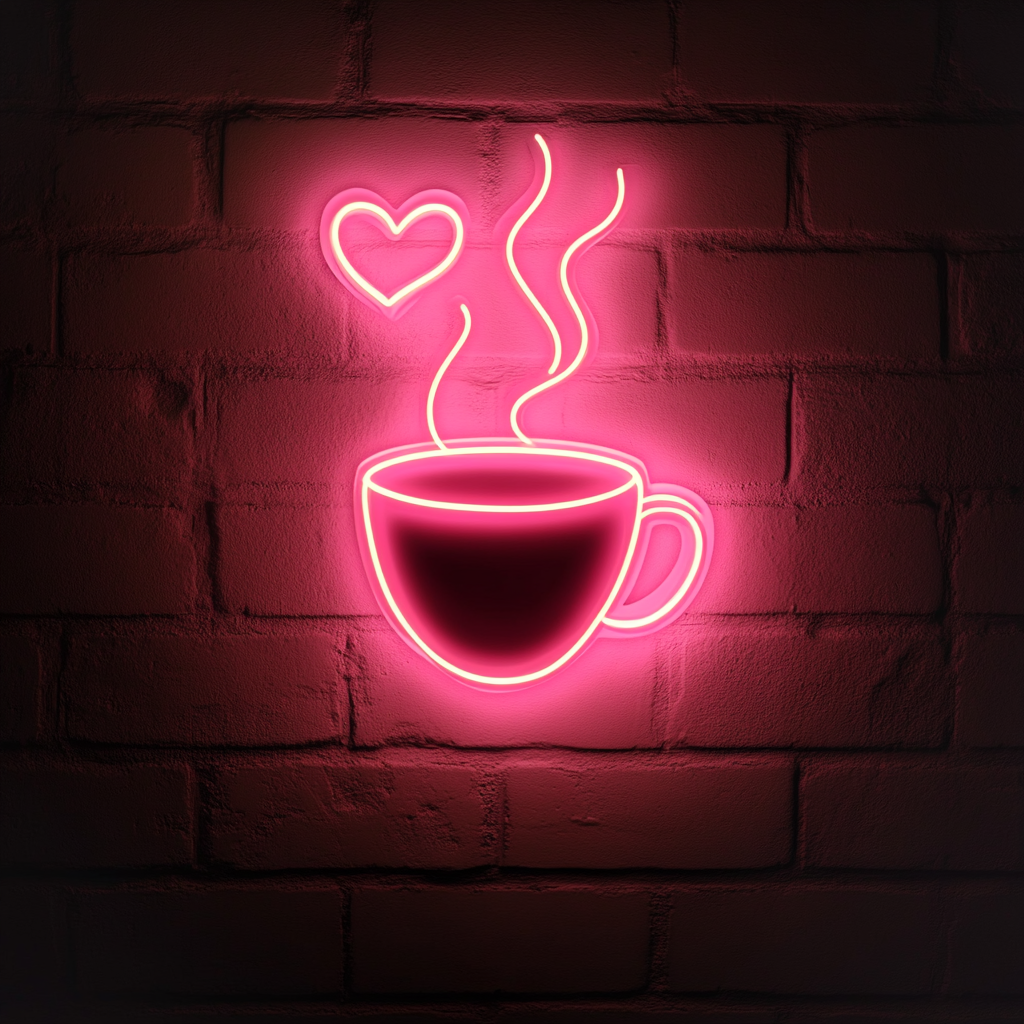 Coffee Cup with Heart Steam - Pink Neon Sign, 18 Inches