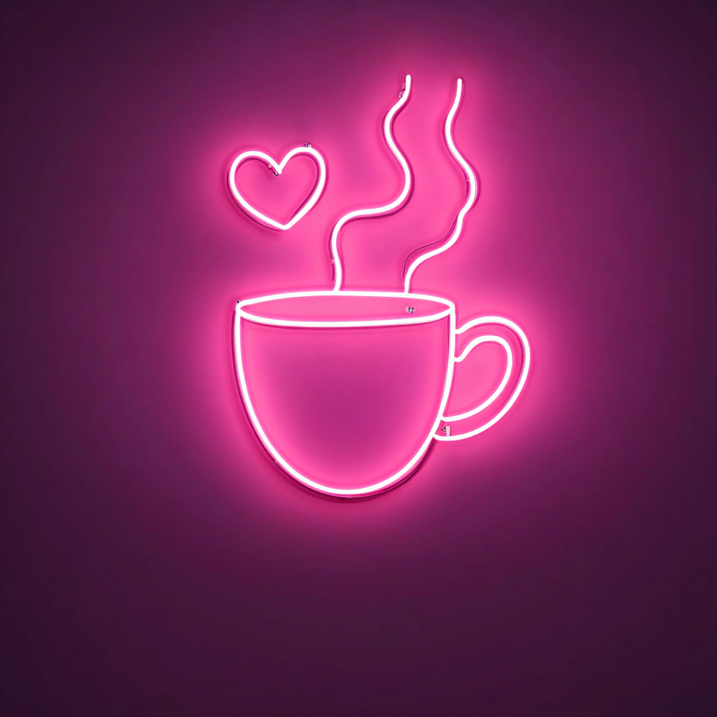 Coffee Cup with Heart Steam - Pink Neon Sign, 24 Inches