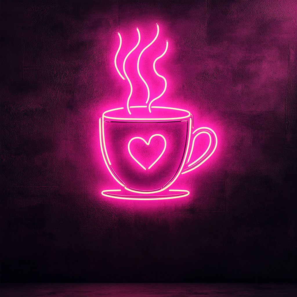 Coffee Cup with Heart Steam - Pink Neon Sign, 18 Inches