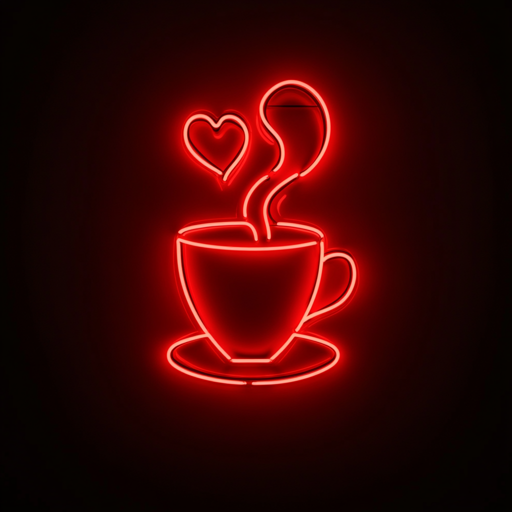 Coffee Cup with Heart Steam - Red Neon Sign, 18 Inches