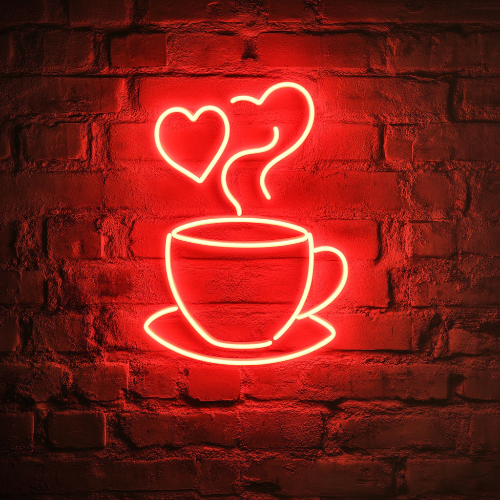 Coffee Cup with Heart Steam - Red Neon Sign, 24 Inches