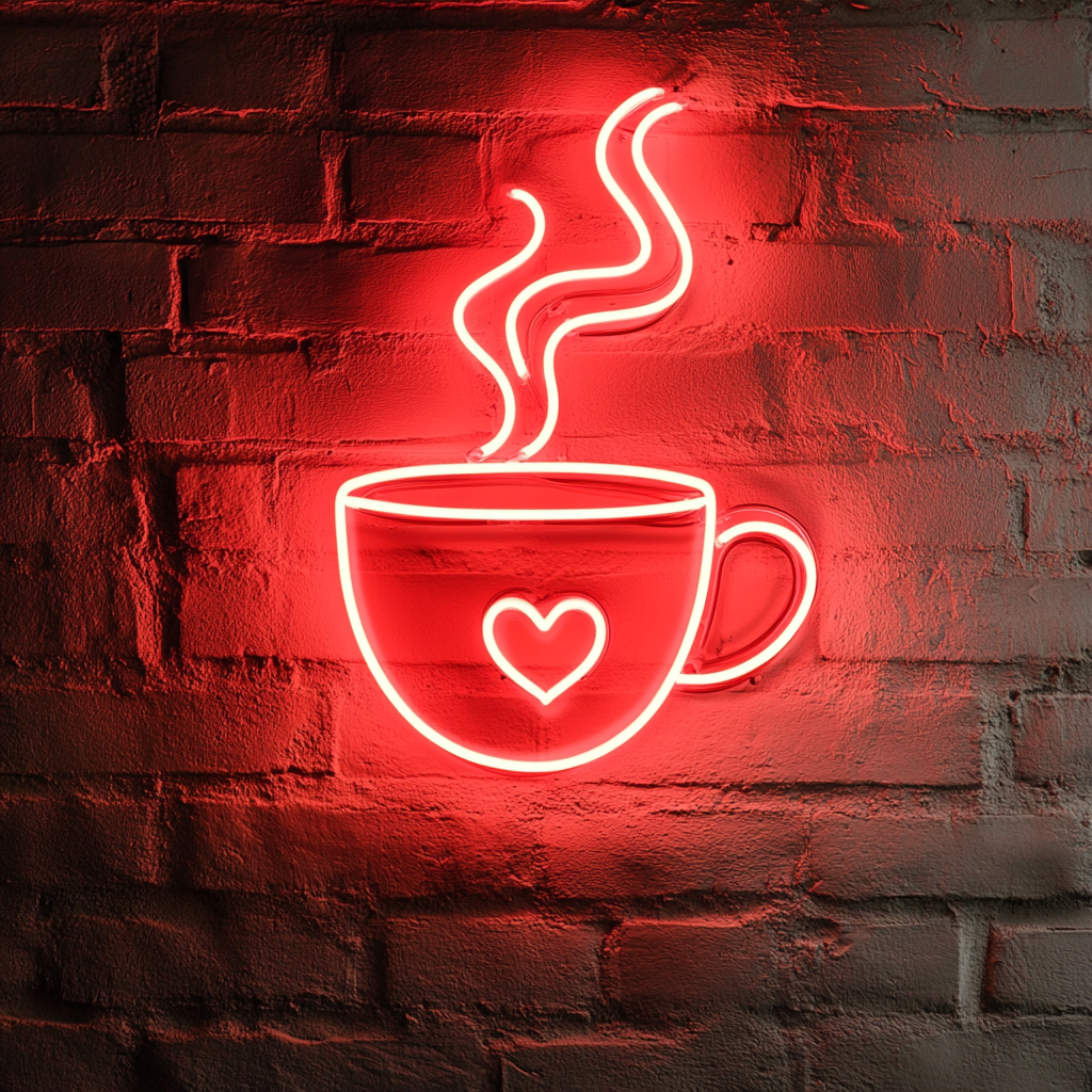 Coffee Cup with Heart Steam - Red Neon Sign, 18 Inches
