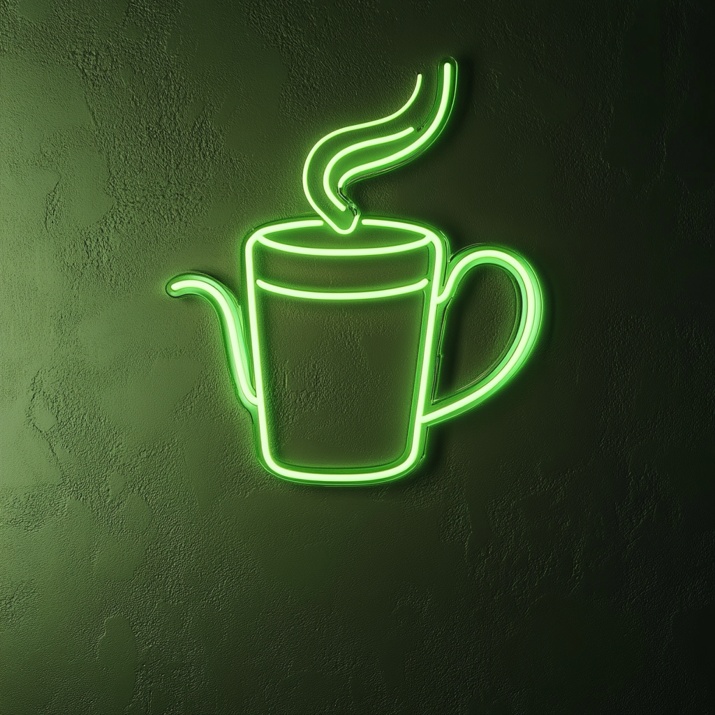 Coffee Pot with Cup - Green Neon Sign, 18 Inches