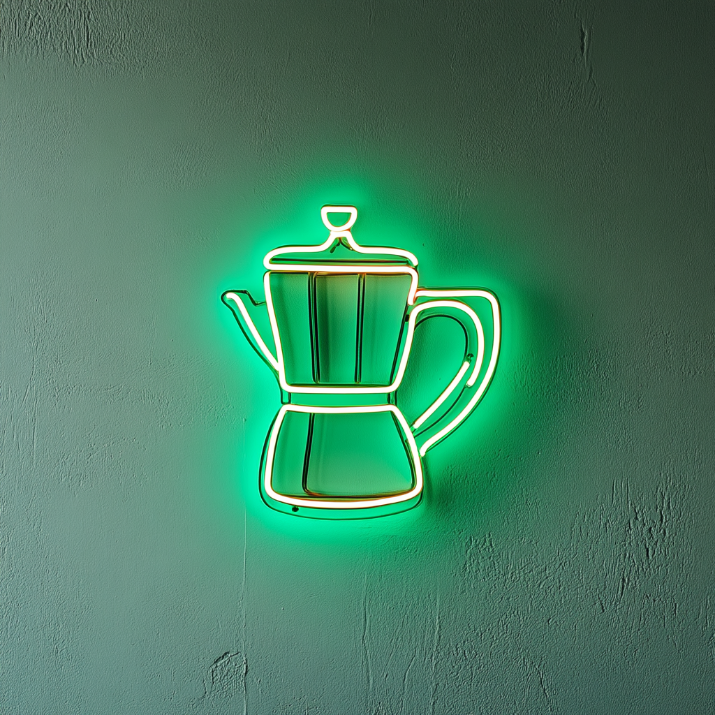 Coffee Pot with Cup - Green Neon Sign, 18 Inches