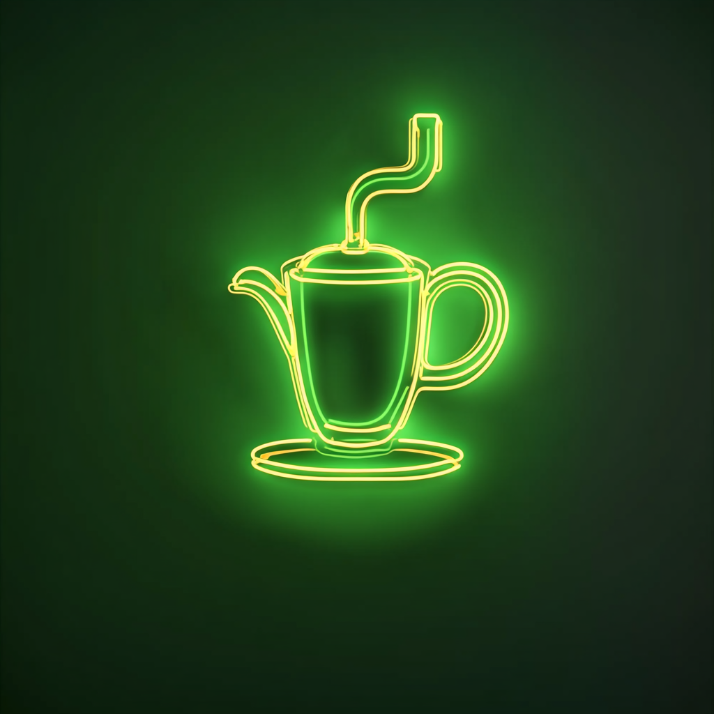 Coffee Pot with Cup - Green Neon Sign, 18 Inches
