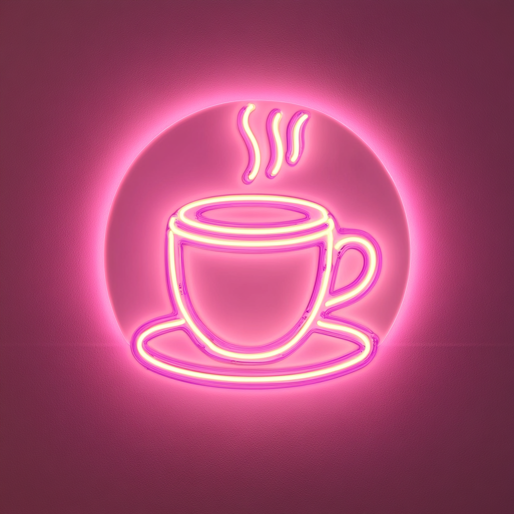 Coffee Pot with Cup - Pink Neon Sign, 24 Inches