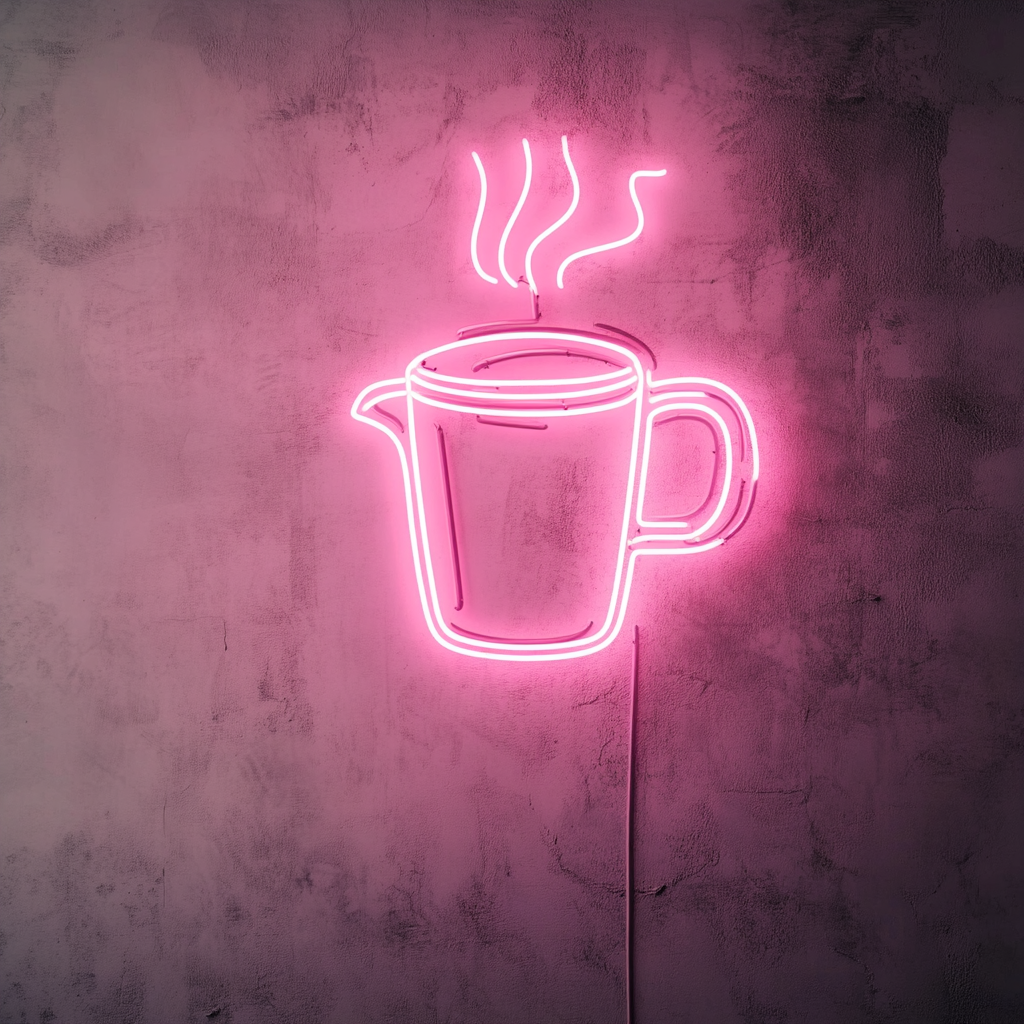 Coffee Pot with Cup - Pink Neon Sign, 24 Inches