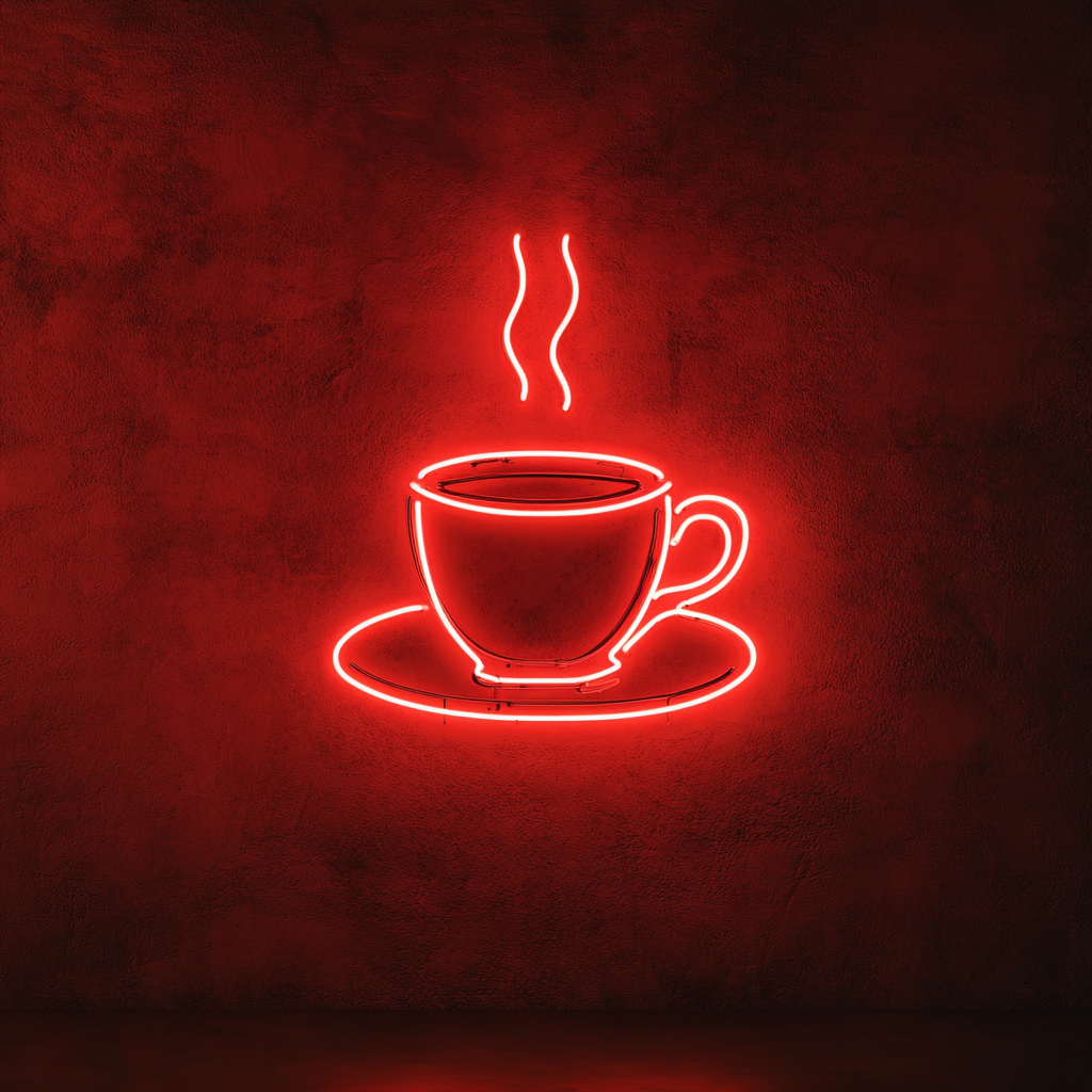 Coffee Pot with Cup - Red Neon Sign, 18 Inches