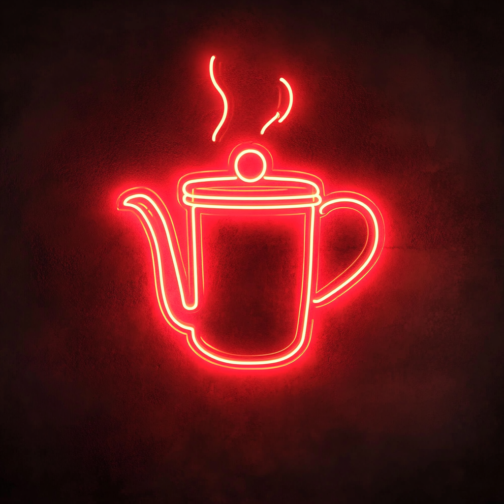 Coffee Pot with Cup - Red Neon Sign, 18 Inches