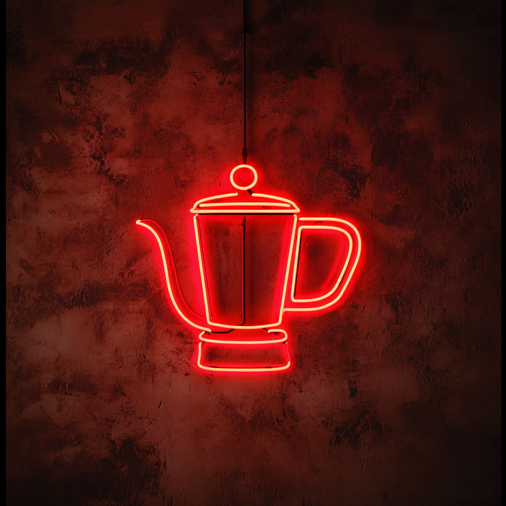 Coffee Pot with Cup - Red Neon Sign, 18 Inches