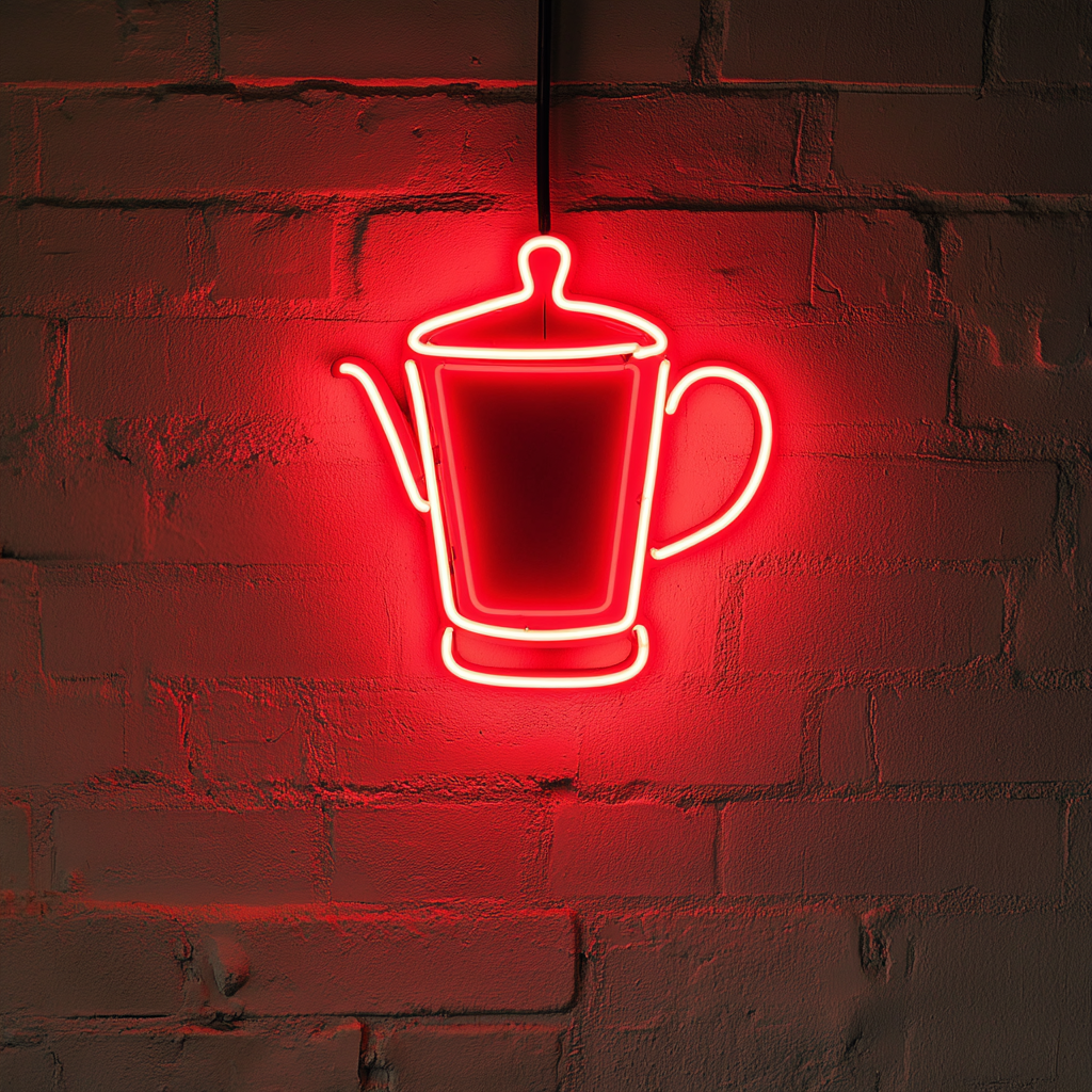 Coffee Pot with Cup - Red Neon Sign, 18 Inches