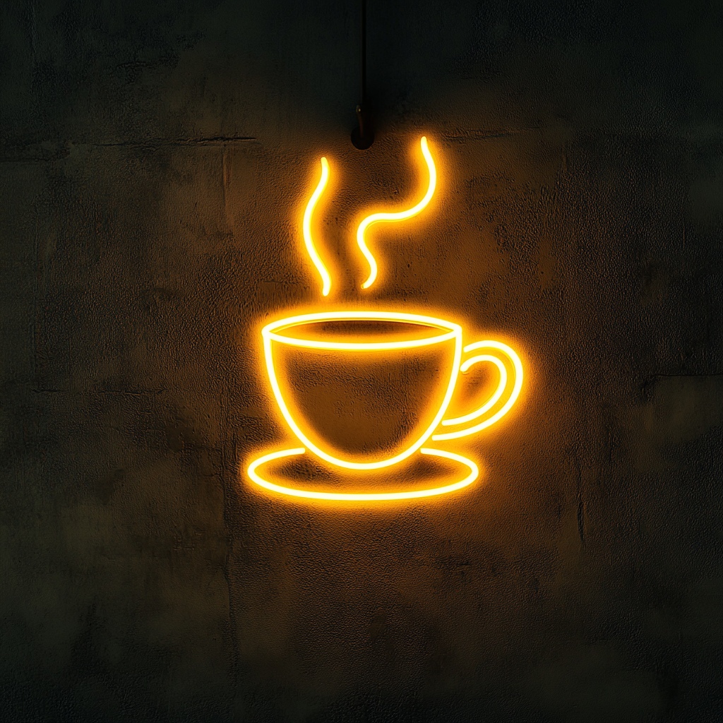 Coffee Pot with Cup - Yellow Neon Sign, 24 Inches