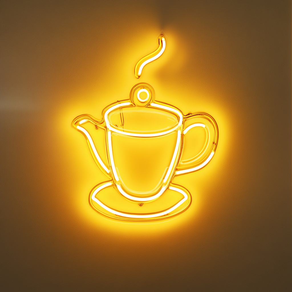 Coffee Pot with Cup - Yellow Neon Sign, 24 Inches