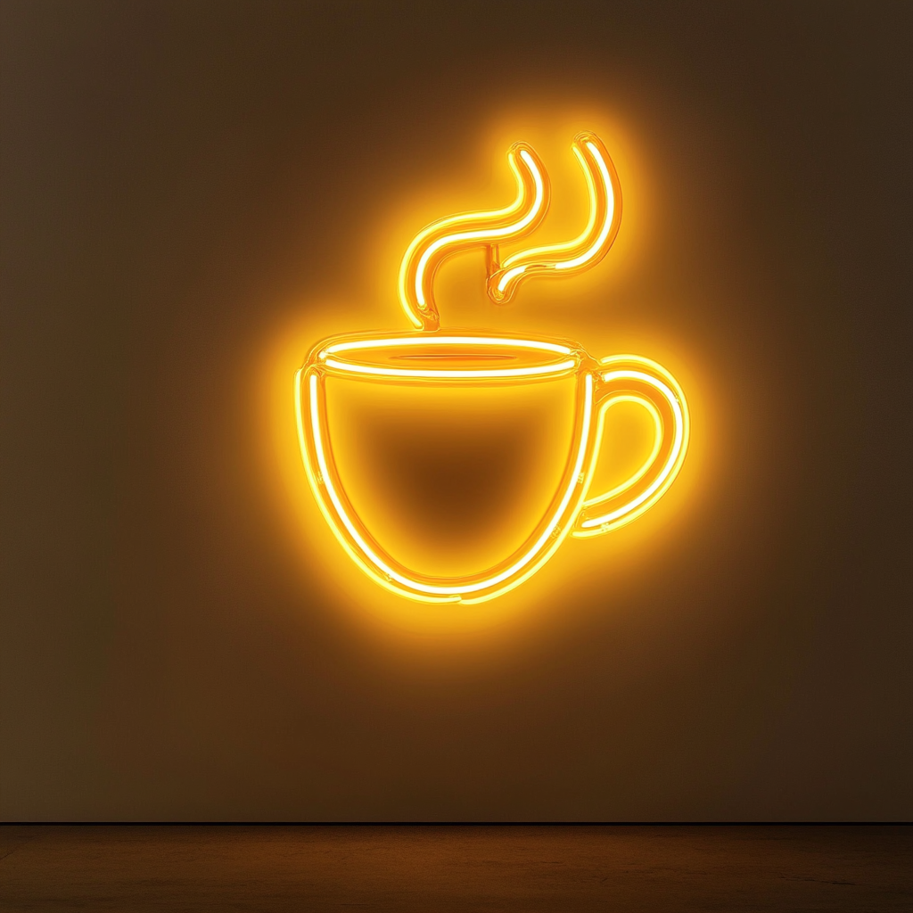 Coffee Pot with Cup - Yellow Neon Sign, 24 Inches
